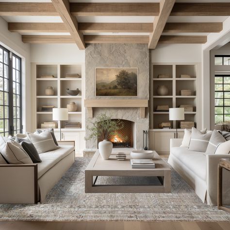 Stone Fireplace Decor, California Casual Style, House Styling, Living Room Built Ins, Beautiful California, Muebles Living, Style Living Room, Living Room Design Inspiration, Living Room Decor Fireplace