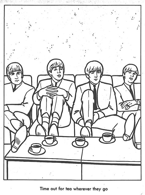 The Beatles Coloring Book-bad manners (feet on the table) lesson-haha! Beatles Drawing, The Beatles Art, Jack Harrison, Beatles Cartoon, Vintage Coloring Books, Beatles Pictures, Beatles Art, Craft Templates, Best Coloring Pages