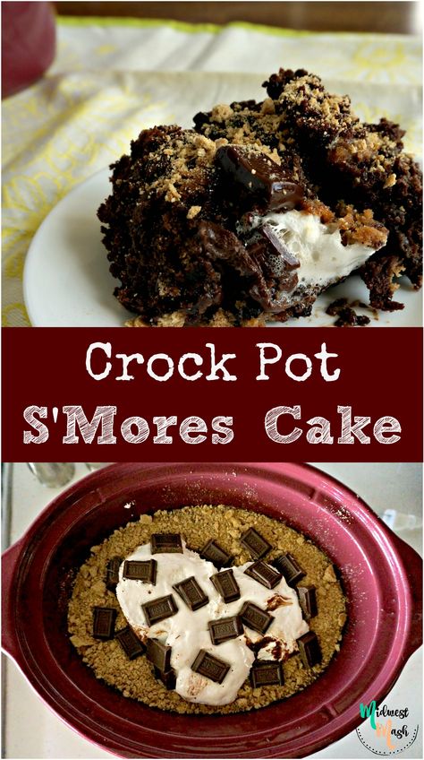 Crockpot Cake, Easy Smores, Smores Dessert, Crockpot Dessert Recipes, Pot Cakes, Warm Desserts, Smores Cake, Crock Pot Desserts, Sweet Treats Desserts