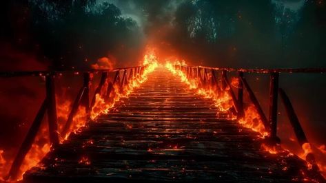 Burning Bridge Tattoo, Bridge On Fire, Bridge Tattoo, Burning Bridges, Wooden Bridge, Cityscape Photos, Take A Breath, Logo Banners, Ink Ideas