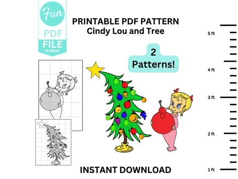 Grinch Cindy Lou and Tree Wood Cutout Template Outdoor Christmas Display Printable Cutout PDF Character Pattern Whoville Stencil - Etsy Whoville Christmas, Holiday Diy Projects, Cindy Lou, Woodworking Patterns, Christmas Tree Pattern, Tree Patterns, Christmas Display, Wood Cutouts, Holiday Projects