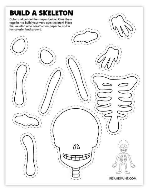 build a skeleton craft Body Projects For Preschoolers, Skeleton Preschool Crafts, October Crafts For Kids Preschool, Halloween Arts And Crafts Kindergarten, Build A Frankenstein Printable, Kids Skeleton Craft, Daycare Halloween Crafts For Toddlers, Cut Out Crafts Free Printable, Build A Skeleton Printable