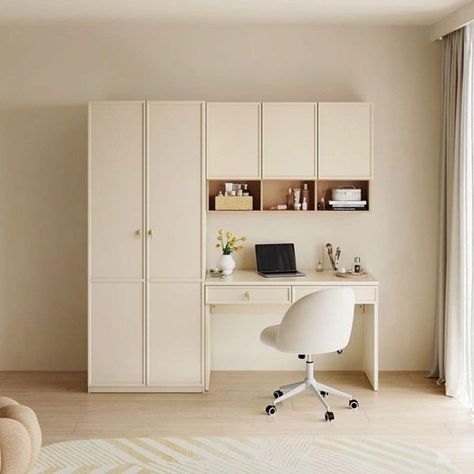 Bedroom Desk Kids, Study Room Cabinet Design, Minimalist Cabinets Bedroom, Functional Wardrobe Design, Desk Wardrobe Combination, Bedroom Hanging Cabinet, Wardrobe And Study Table Design, Office Wardrobe Design, Study Cupboard