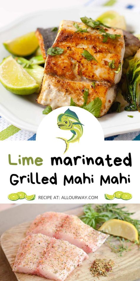 Grilled Lime Marinated Mahi Mahi is mouthwateringly delicious. The fish fillets are first marinated in a tasty lime, soy, ginger marinade and then cook on a very hot grill. The sauce gives a tasty flavor to the fish and keeps it moist. You can also use the marinade on other firm flesh fish. Easy Fish Marinade, Marinades For Fish, Marinade For Mahi Mahi, Mahi Mahi Marinade Recipes, Recipes For Mahi Mahi Fish, White Fish Marinade, Mahi Marinade, Best Mahi Mahi Recipes, Grilled Mahi Mahi Recipes