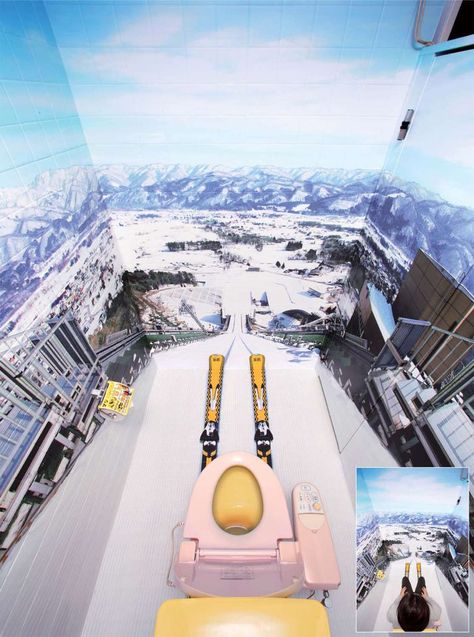 haha this bathroom!!! this is so cool! Ski Bathroom, Crazy Bathrooms, Cool Toilets, Bathroom Stall, Public Bathrooms, Creative Bathroom, Ski Jumping, Bungee Jumping, Guerilla Marketing