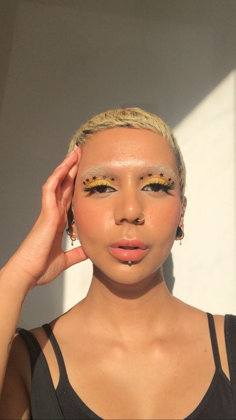 Yellow eyeshadow and star eyeliner ✨ I used @thebodyshopuk star stamp liner. Eyeliner Stamp Star, Star Stamp Eyeliner, Star Eyeliner Stamp, Star Stamp Makeup, Cloud Eyeliner, Yellow Eyeliner, Star Eyeliner, Stamp Eyeliner, Eyeliner Stamp