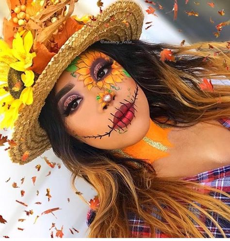 Pink Scarecrow Makeup, Glam Scarecrow Makeup, Scarecrow Costume Women, Scarecrow Face Paint, Diy Scarecrow Costume, Scarecrow Halloween Makeup, Halloween Costumes Scarecrow, Scarecrow Makeup, Scarecrow Halloween