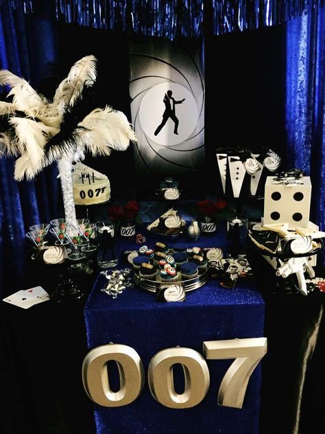 How cool is this James Bond 007 birthday party! See more party ideas at CatchMyParty.com! 007 Theme Party, James Bond Theme Party, 007 Theme, James Bond Party, Casino Night Food, James Bond Theme, Casino Party Foods, Casino Party Decorations, Poker Party