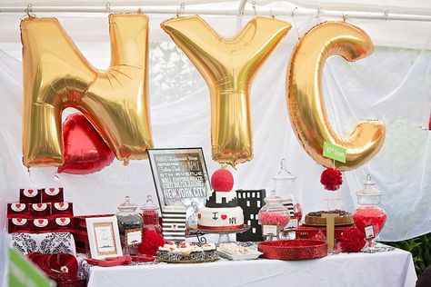 New York City Birthday Party Ideas | Photo 1 of 27 | Catch My Party Nyc Theme Party Decorations, Party Ideas 18th Birthday, Party Ideas 18th, New York City Birthday, City Birthday Party, Frozen Birthday Party Food, New York Ball, New York Theme Party, Ny Party