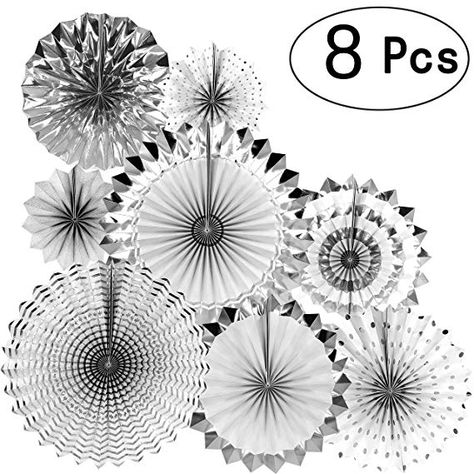 Paper Fan Decorations, Fan Decoration, Ceiling Hanging, Paper Fans, Photo Booth Backdrop, Theme Party Decorations, Silver Christmas, Bridal Shower Party, Party Paper