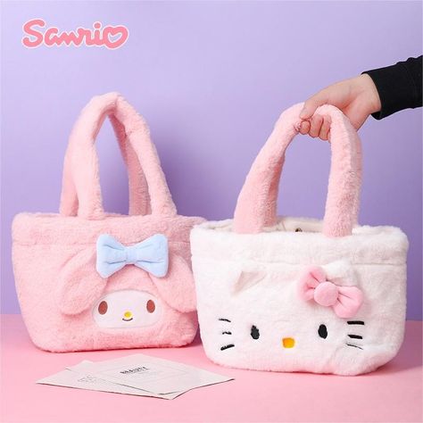 Kawaii Plush Tote Bag Carry your essentials in style with our adorable Kawaii Plush Tote Bag. Its soft plush material will keep your belongings safe and secure, while the cute design adds a touch of charm to any outfit. Perfect for any occasion, our tote bag is both functional and cute. My Melody Tote Bag, Kawaii Hello Kitty Outfit, Sanrio Characters Kuromi, Sanrio Style, Sanrio Tote, Secret Hideout, Sanrio Bag, Sanrio Plush, Eco Materials