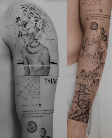 Minimalist Tattoo Sleeve Men, Conceptual Tattoo, Concept Tattoo, Unique Half Sleeve Tattoos, Rare Tattoos, Geometric Sleeve Tattoo, Dreamy Watercolor, Tattoo 2023, Tattoos For Women Half Sleeve