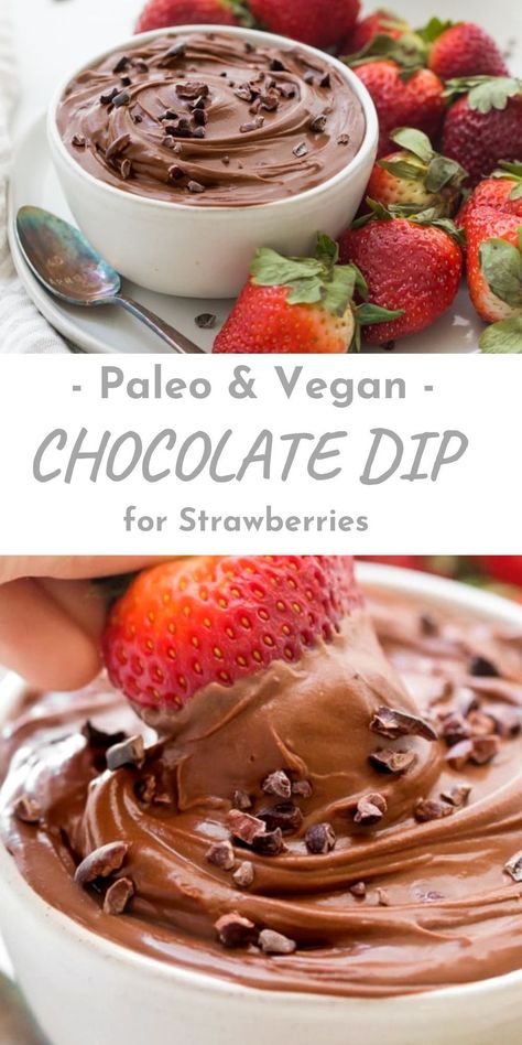 Paleo Valentines Day Desserts, Chocolate Dip For Strawberries, Chocolate Mousse Dip, Paleo Valentine Treats, Dip For Strawberries, Paleo Dip, Paleo Chocolate Mousse, Baking Chocolate Recipes, Healthy Vegan Dessert