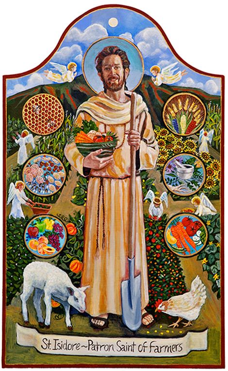 Paintings St Isidore The Farmer, Catholic Saints Prayers, Saint Martha, St Brigid, Acrylic Paint On Wood, The Farmer, Sacred Feminine, St Francis, Patron Saints