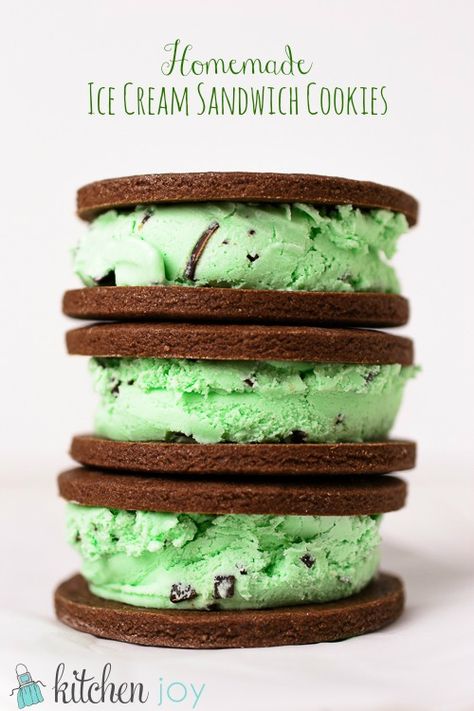 Homemade Ice Cream Sandwich Cookies - Kitchen Joy Homemade Ice Cream Sandwiches Cookie, Homemade Ice Cream Sandwich, Ice Cream Sandwich Cookies, Diy Ice Cream Sandwiches, Cream Sandwich Cookies, Homemade Ice Cream Sandwiches, Sandwich Cookie, Ice Cream Cookie Sandwich, Diy Ice Cream