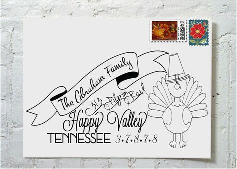 Thanksgiving Turkey Mail Art Addressed Envelopes, Snail Mail Envelopes, Hand Lettering Envelopes, Snail Mail Art, Calligraphy Envelope Addressing, Mail Art Envelopes, Envelope Addressing, Cute Envelopes, Envelope Lettering