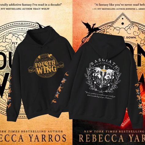 The Ultimate " Fourth Wing " Hoodie for the fan's out there! Perfect book gift for your Fourth Wing Reader Fly or Die Book quote Dragons on sleeves .: Made with a medium-heavy fabric (8.0 oz/yd² (271 g/m that consists of 50% cotton and 50% polyester for that cozy feel and warmth you need in a hoodie. .: The classic fit along with the pouch pocket and the tear-away label make for a highly comfortable, scratch-free wearing experience.  .: The color-matched drawcord and the double-lined hood add a stylish flair and durability that tie everything together. .: Made using 100% ethically grown US cotton. Gildan is also a proud member of the US Cotton Trust Protocol ensuring ethical and sustainable means of production. The blank tee's dyes are OEKO-TEX-certified dyes with low environmental impact. Fourth Wing Shirt, Fourth Wing Hoodie, I Will Not Die Today Fourth Wing, Fourth Wing Hardcover, Fourth Wing Tairn Sgaeyl, Clothing Haul, Embroidered Sweater, Bookish Gifts, The Pouch