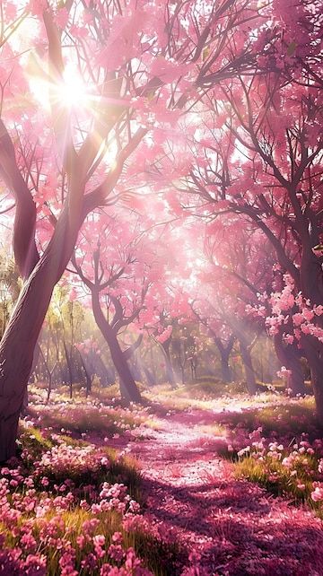 Cherry Blossom Forest, Nature Mindfulness, Anime Cherry Blossom, Wallpaper Edgy, Cherry Blossom Pictures, Background Retro, Cat Calendar, Wallpaper Homescreen, Illustration Wallpaper