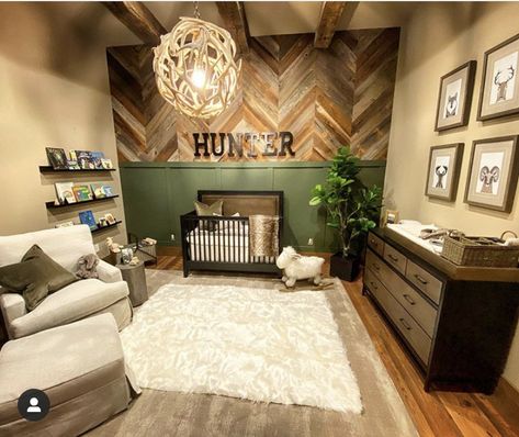 Hunter nursery Cute Country Nursery Ideas, Boho Hunting Nursery, Ducks And Deer Nursery, Mixed Nursery Furniture, Baby Boy Nursery Hunter Green, Hunter Nursery Ideas, Hunter Nursery Theme, Western Nursery Ideas Farmhouse, Rustic Country Nursery