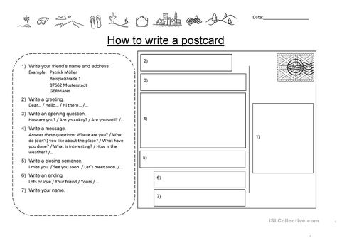 How to write a postcard - English ESL Worksheets for distance learning and physical classrooms What Have You Done, Creative Writing Prompts, Writing Prompt, Teaching Jobs, Writing Worksheets, Esl Worksheets, Worksheets For Kids, English Lessons, Writing Skills