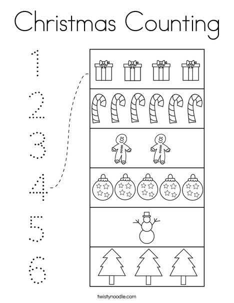 Christmas Counting Coloring Page - Twisty Noodle Santa Math Activities Preschool, Christmas Counting Worksheet, Christmas School Worksheets, Christmas Math Worksheets Preschool, Christmas Prek Worksheets, Christmas Counting Activities Preschool, Christmas Worksheets Preschool Math Activities, Christmas Work Sheets For Kids, Christmas Pre K Worksheets