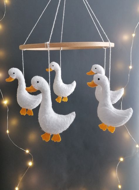 Mobile For Crib, Felt Plushies, Farmhouse Nursery Decor, Duck Baby, Baby Shower Gift Ideas, Farmhouse Nursery, Shower Gift Ideas, Cot Mobile, Mobile Nursery