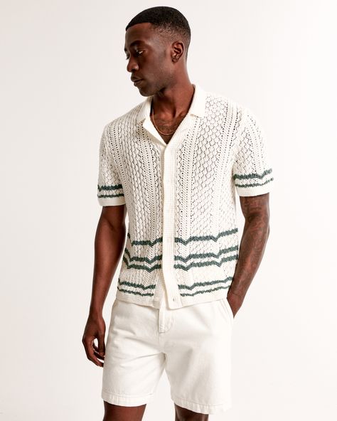 Cotton Polo Sweater With Buttons, Collared Textured Knit Polo Sweater, Button-up Knit Polo Sweater With Ribbed Collar, Cotton Button-up Polo Sweater, Textured Knit Collared Polo Shirt, Sweater Polo, Active Swimwear, Swimwear Suits, Crochet Style