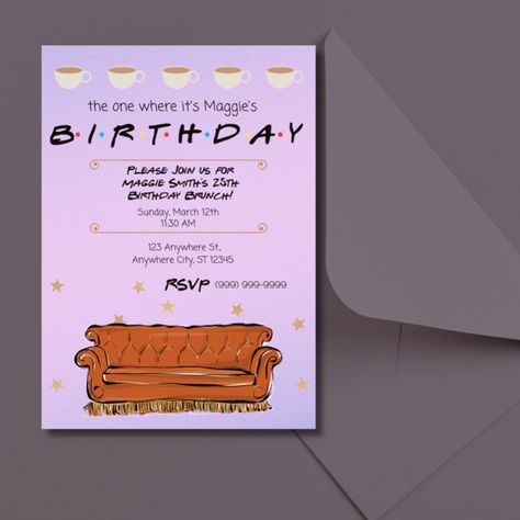 🖤 This is Digital File!🖤

TO see related items click the link below: https://www.etsy.com/listing/1497248208/friends-bday-invitation-friends?click_key=776a40901b3b83f4a4cedcb0b60f5f4a01b8d529%3A1497248208&click_sum=96644291&ref=shop_home_active_8&pro=1

WHAT YOU GET:
- 5X7 in Digital Invitation
- Lifetime Access Invitation Canva Template (editable in computer and phones)
- This is a DIGITAL DOWNLOAD item - You will not receive a physical item Why God Why, Bday Invitations, Birthday Brunch, Friends Party, 18th Birthday, 30th Birthday, Friend Birthday, Television Show, Digital Invitations