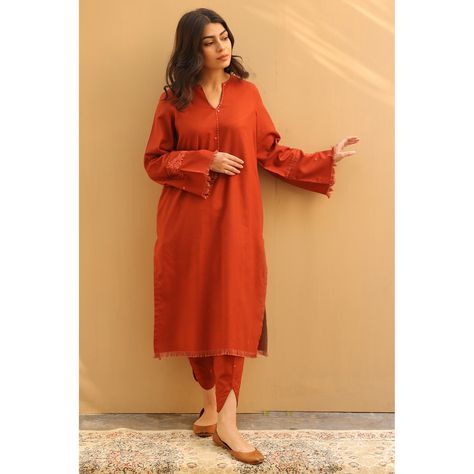 Daily Wear Kurtis Style, Rust Outfit, Kurtis Style, Daily Wear Kurtis, Solid Kurta Set, Bandhani Suit, Kurtis Design, Youtube Songs, Stylish Kurtis