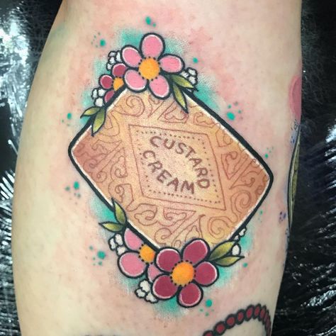 Juliet Stevenson, Cream Tattoo, Food Tattoos, Black Claws, Custard Cream, Fusion Ink, Kawaii Tattoo, Girly Tattoos, Deathly Hallows Tattoo