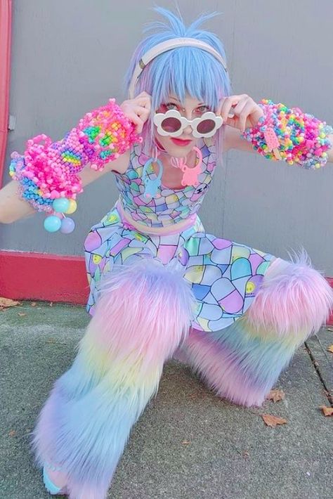 Pastel Rainbow Outfit Aesthetic, Cool Pastel Outfits, Unicorn Aesthetic Outfit, Pastelcore Aesthetic Outfits, Unicorncore Aesthetic Outfits, Pastel Decora Aesthetic, Kidcore Fashion Pastel, Alternative Fashion Colorful, Candy Aesthetic Outfit