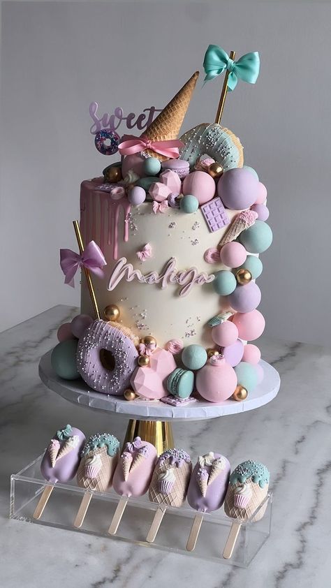 Pastel dream! ☺️🎀🍦🩵 . . . . #cakesicles #cakesiclesofinstagram #treatmaker | Instagram Pastel Colored Cake, Pastel Bakery, Cakes Design, 5th Birthday Cake, Beautiful Cake Designs, Bakery Cake, Candy Cakes, Beautiful Cake, Cool Birthday Cakes