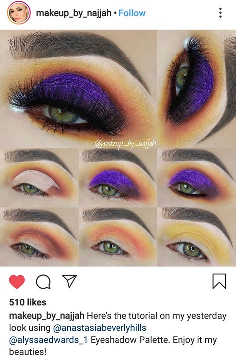 Purple And Orange Eyeshadow Looks, Purple Yellow Makeup, Orange And Purple Makeup, Gym Makeup, Orange Eyeshadow Looks, Halo Eyeshadow, Green Eyeshadow Look, Smoky Eyeshadow, Orange Eyeshadow