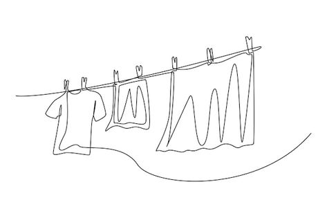 Continuous one line drawing clean clothe... | Premium Vector #Freepik #vector #dry-clothes #clothesline #clean-clothes #dry-clean Clothesline Drawing, Clothes Line Drawing, Sorority Graphics, Clothes Illustration, Clean Clothes, Clothes Hanging, Single Line Drawing, Merch Ideas, One Line Drawing