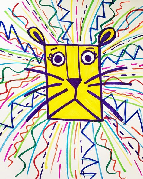 Ms. Robson on Instagram: “Line lions for kindergarten virtual learning this week! #seesaw #seesawlearning #distancelearning #homeschooling #homeschool…” Lion Directed Drawing For Kids, Elements Of Art For Kindergarten, Line Lion Art Lesson, Line Projects For Kindergarten, Art Centers For Kindergarten, Art Projects For Pre K, Kindergarten Drawing Lesson, Lion Art Projects For Kids, Element Of Line Art Project