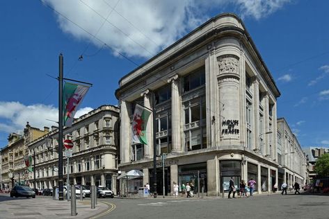 The iconic Howells building was built around Bethany Chapel on Wharton Street and parts of it can still be seen in House of Fraser today House Of Fraser, Cardiff, Street View, House Styles, Building, Home Decor, Home Décor