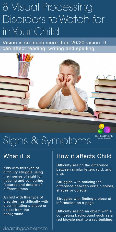 VISUAL PROCESSING DISORDERS: 8 Visual Processing Disorders to Watch for in your Child - Integrated Learning Strategies Visual Processing, Visual Tracking, Vision Therapy, Integrated Learning, Learning Tips, Processing Disorder, Learning Difficulties, Sensory Integration, Learning Strategies