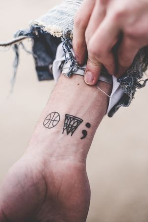 Basketball Jersey Tattoo, Basketball Small Tattoo, Fine Line Basketball Tattoo, Basketball Ideas Tattoo, Minimal Basketball Tattoo, Basketball Tattoos, Sport Tattoos, Semicolon Project, Nba Jam