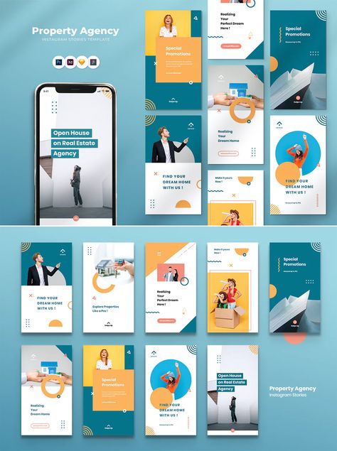 Property Agency Instagram Stories Template FIG, PSD, SKETCH, XD Layout Instagram Stories, Government Design, Ig Layout, Agency Instagram, Instagram Story Ads, Instagram Stories Template, Best Instagram Stories, Stories Design, Feed Insta