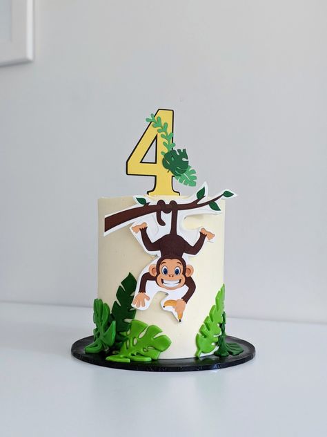 Monkey Theme Cake, Monkey Birthday Cakes, Birthday Cake Fondant, Fondant Leaves, Banana Party, Theme Birthday Cake, Monkey Birthday, Animal Cake, Cake Fondant