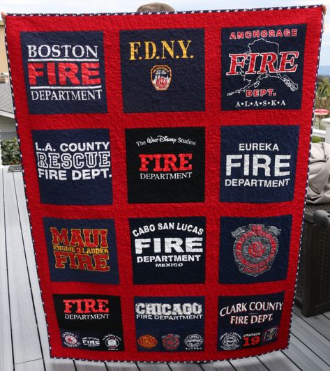 Firefighter T Shirt Quilt, Fireman Quilt Pattern, Firefighter Quilts, Firefighter Quilt, Fire Quilt, Fireman Quilt, Melanie Ham, Tshirt Quilt Diy, Maltese Cross Firefighter