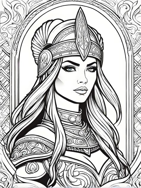 Viking Drawings, Egyptian Drawings, Female Warrior Tattoo, People Coloring Pages, Colored Pencil Artwork, Adult Coloring Designs, Colouring Page, Warrior Tattoo, Next Tattoo