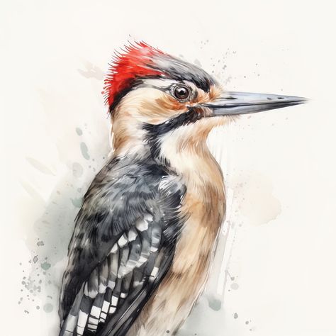 Woodpecker Watercolor, Bird Digital Art, Woodpecker Bird, Bird Portrait, Portrait Watercolor, Art Watercolor Painting, World Of Art, Owl Painting, Watercolour Art