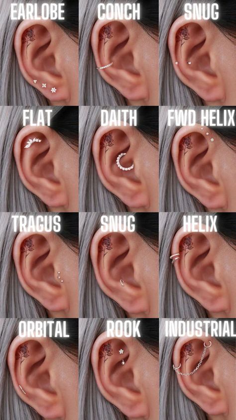 Ušný Piercing, Piercings Oor, Impuria Ear Piercing, Stile Pin Up, Unique Ear Piercings, Ear Peircings, Ear Piercings Chart, Ear Piercing Ideas, Piercing Chart