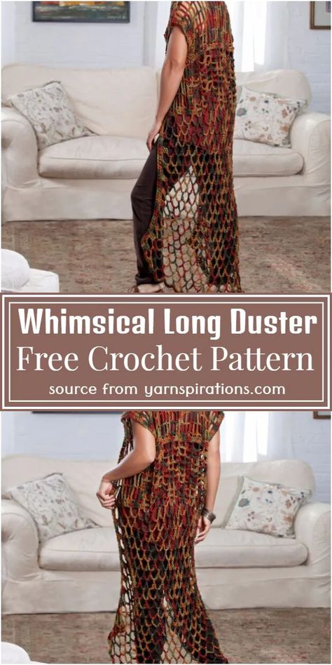 10 Free Crochet Duster Patterns Crochet Flowy Cardigan, Crochet Duster Pattern Free Plus Size, Duster Crochet Pattern Free, Crochet Duster Pattern Free, Summer Blouse Designs, Confidence Outfit, Long Vest Pattern, Crochet Long Vest, Crochet Sweater Coat