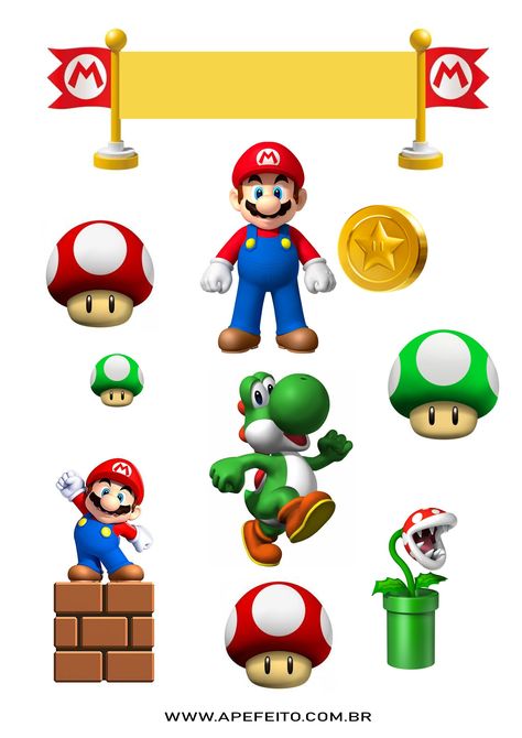 Topo De Bolo Super Mario Para Imprimir 037 Bolo Mario Bros, Super Mario Room, Super Mario Bros Party Ideas, Mario Birthday Cake, Mario Bros Cake, Super Mario Cake, Super Mario Bros Birthday Party, Super Mario Bros Party, Mario Cake