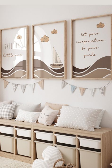 Sailboat Nursery Neutral, Upscale Playroom, Sail Boat Nursery Theme, Boat Nursery Theme, Modern Ocean Nursery, Boat Themed Nursery, Seagull Nursery, Sailboat Nursery Baby Boy, Nursery Ideas Nautical