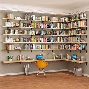 Large Floating Shelves for Wall Storage, Wall Mounted Bookshelf, Kitchen Spice Rack, Small Library, Desk on The Wall (Color : Wood(20 pcs), Size : 150 * 20cm) Large Floating Shelves, Bookshelf Kitchen, Mounted Bookshelf, Dining Room Library, Small Library, Kitchen Spice Rack, Library Desk, Shelves For Wall, Wall Mounted Bookshelves