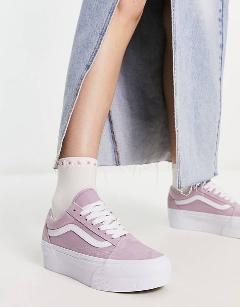 Vans Old Skool Stackform sneakers in lilac | ASOS Authentic Vans Outfit, Old Skool Stackform, Oversized Flowers, Minion Sneakers, Purple Vans, Platform Vans, Kd Sneakers, Vans Sneakers (men), Vans Outfit