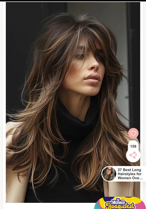 Jlo Bangs Long Layered, Layered With Bangs Medium, Choppy Haircuts Medium, Choppy Layered Haircuts For Medium Hair, Diff Hairstyles, Long Choppy Haircuts, Long Choppy Layers, Jlo Hair, Long Hair Older Women